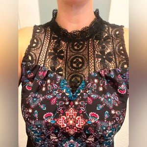 Black floral tunic top (or mini dress)